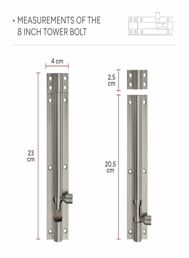 LAPO مزلاج برجي فاخر من الفولاذ المقاوم للصدأ من لابو، مقاس 8 بوصات، للأبواب والنوافذ، سهل التركيب، مزود بمسامير (تشطيب غير لامع، عبوة من 6 قطع) - Image 2